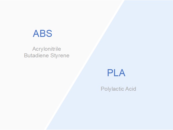 A 3D printer printing with two different filaments, representing PLA and ABS