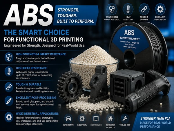 A 3D printer printing a functional part with ABS filament